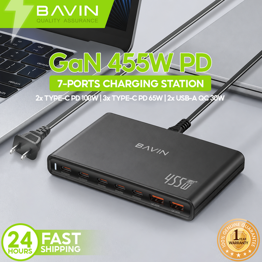 BAVIN PC2200 455W USB C Charger GaN 7 Ports Desktop Fast Charging Station w/ 100W Max PD Dual Ports