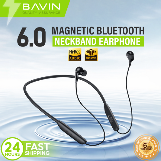 BAVIN BH71 HiFi Bluetooth 6.0 Wireless Magnetic Neckband Headphone | 15H Playtime | Game Sports Earbud