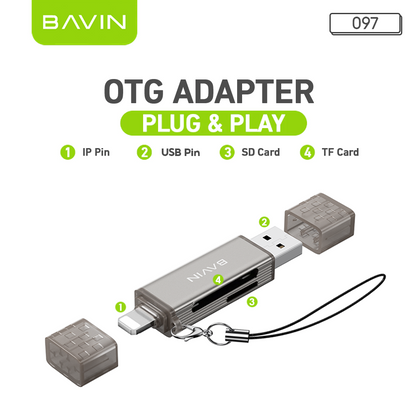 BAVIN O92 3-in-1 USB2.0 Portable Card Reader TF + SD + USB OTG w/480Mbps For Laptop, Smartphone, Tablet & OTG Supported