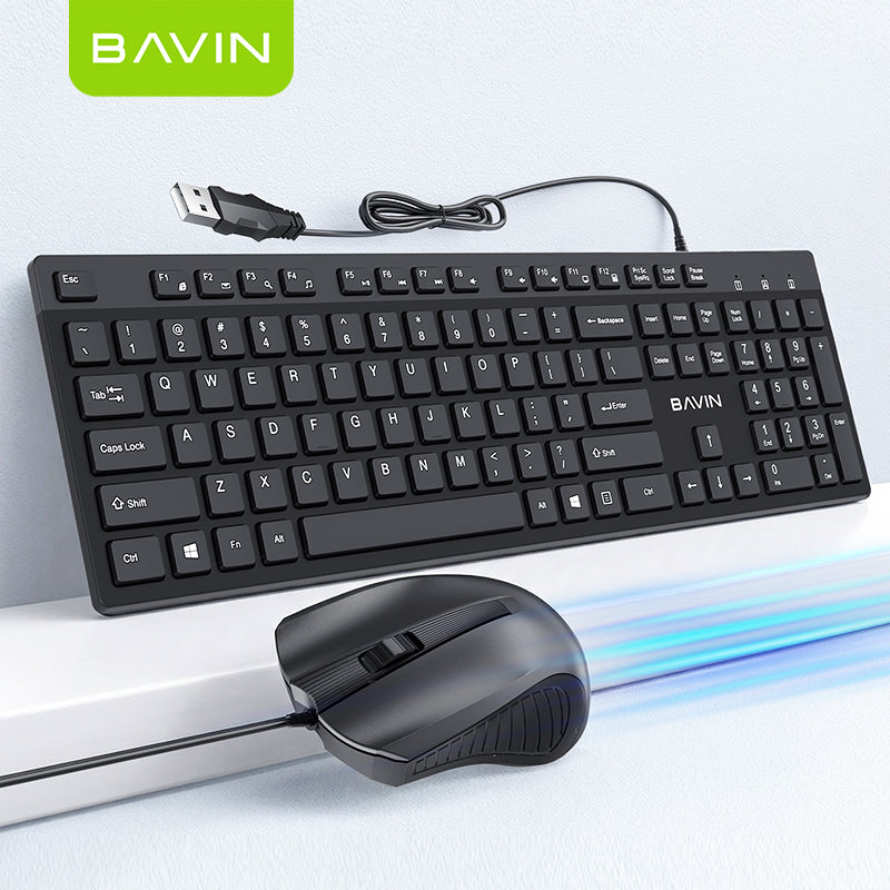 BAVIN K989 Wired Keyboard & Mouse Set Extra Durable & Splashproof Compatible for Computer / Laptop
