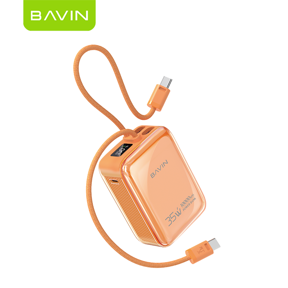 BAVIN PC1211S Portable 10000mAh 35W Fast Charging Powerbank Built-in Type-C & iPhone Cable｜LED Display
