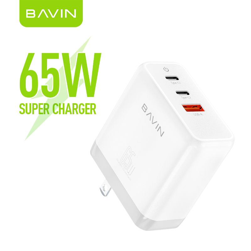BAVIN PC860 / PC865 65W GaN Fast Charger Adapter w/ Dual Type-C PD & USB QC3.0 Ports Compatible for Laptop & Smartphones