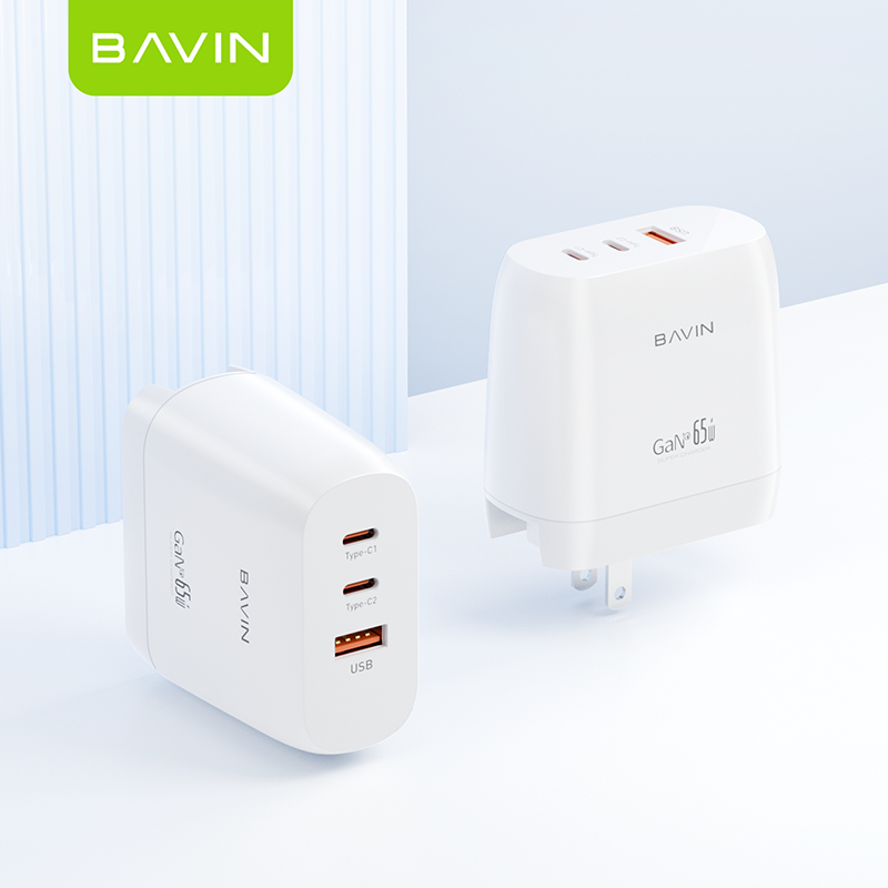 BAVIN PC860 / PC865 65W GaN Fast Charger Adapter w/ Dual Type-C PD & USB QC3.0 Ports Compatible for Laptop & Smartphones
