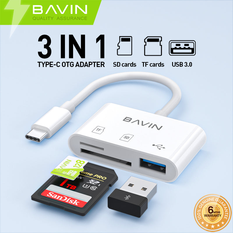 BAVIN U-O-29 3-in-1 OTG Card Reader Type-C to TF/SD + USB