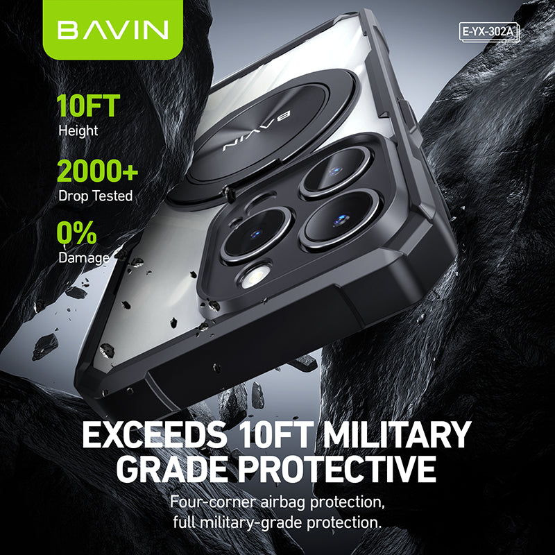 BAVIN YX302A Magnetic Phone Case Shock Proof w/ 360 Rotatable Phone Ring Case Suitable for iPhone 14-15