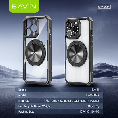 BAVIN YX302A Magnetic Phone Case Shock Proof w/ 360 Rotatable Phone Ring Case Suitable for iPhone 14-15
