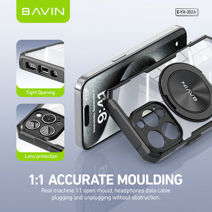 BAVIN YX302A Magnetic Phone Case Shock Proof w/ 360 Rotatable Phone Ring Case Suitable for iPhone 14-15