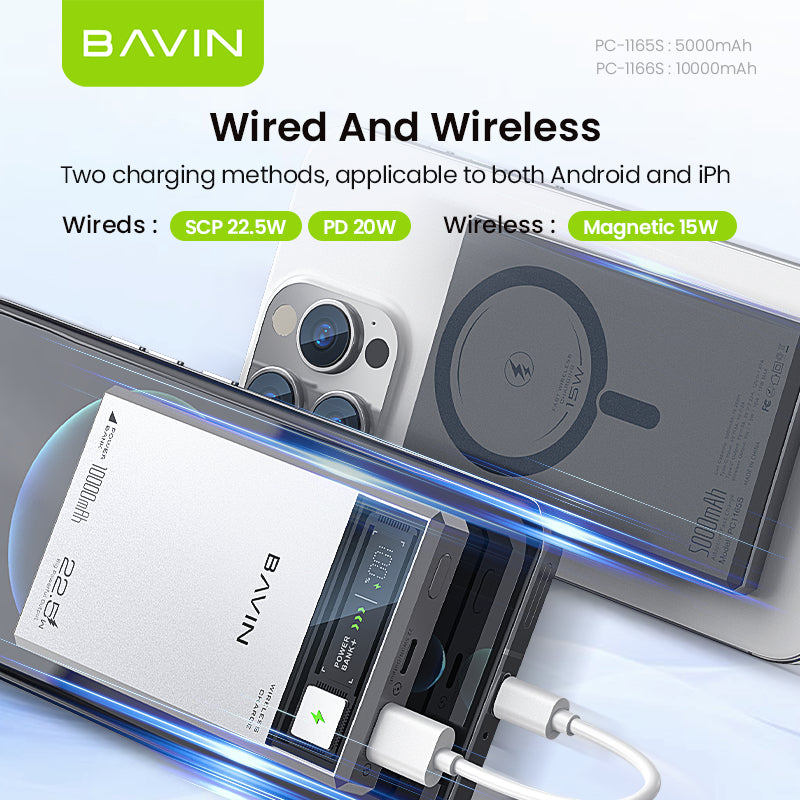 BAVIN PC1165 5000mAh / PC1166 10000mAh Compact & Fast Charging Magnetic Wireless Power Bank