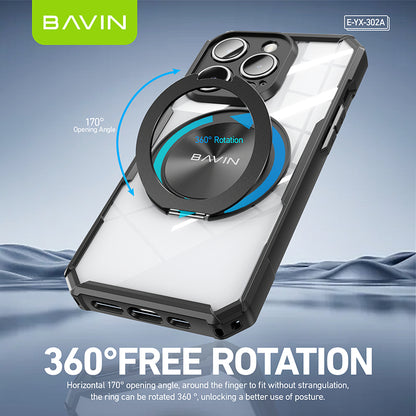 BAVIN YX302A Magnetic Phone Case Shock Proof w/ 360 Rotatable Phone Ring Case Suitable for iPhone 14-15