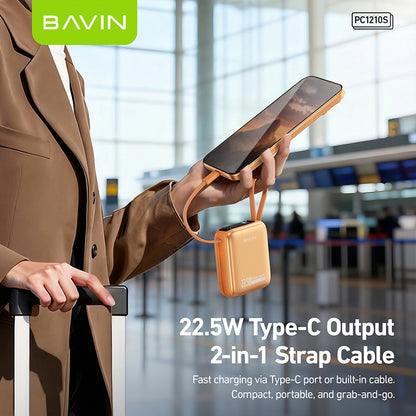 BAVIN PC1210S 2in1 10000mAh 22.5W Fast Charging Mini Powerbank Built-in Dual Cable Compact & Portable