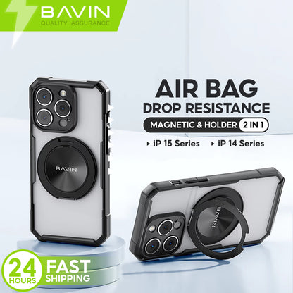 BAVIN YX302A Magnetic Phone Case Shock Proof w/ 360 Rotatable Phone Ring Case Suitable for iPhone 14-15