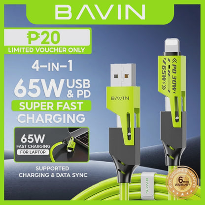 BAVIN U-CB390 4 IN 1 Fast Charging Cable PD 30W / 65W Type-C Multi-function for Supports Laptop Charging & Smartphones