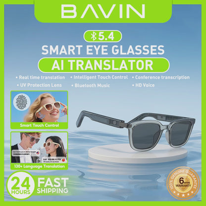 BAVIN BA101 Ai Smart Translation Sunglasses BT 5.4 w/ 130+ Languages, Open-Ear Hi-Fi Sound, Touch Control & UV Protection
