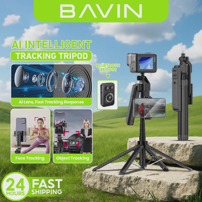 BAVIN D-Z-P24 AI Tripod Stand 360° Auto Face & Motion Detection w/ Wireless BT Remote Adjustable 32-180cm for Phone / Camera