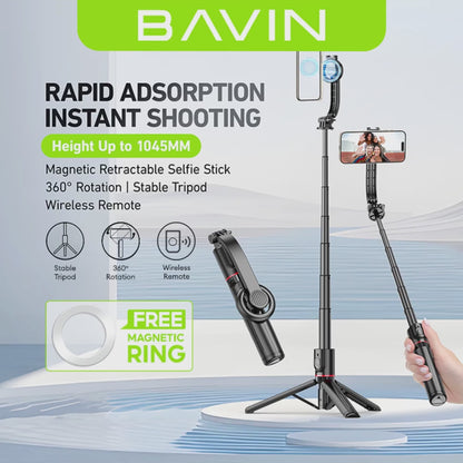 BAVIN D-Z-P18 Magnetic Retractable Selfie Stick Tripod w/ Wireless Remote