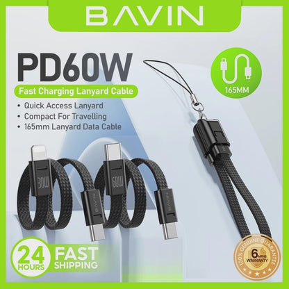 BAVIN U-CB396 60W PD Mini Fast Charging Lanyard Data Cable Type-C to Type-C & Type-C to iPh for Phone & Powerbank