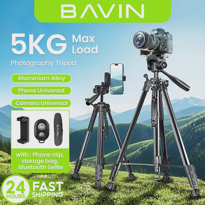 BAVIN D-Z-P22 Camera Aluminum for DSLR Tripod Stand for Smartphones Lightweight w/ Bluetooth Remote