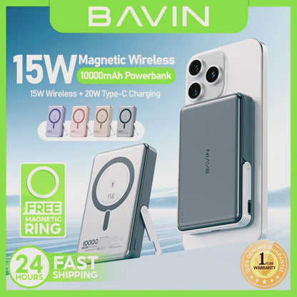 BAVIN Y-PC1168 10000mAh 15W Magnetic Wireless Powerbank 22.5W w/ PD 20W Type-C Fast Charging & Stand for Smartphones