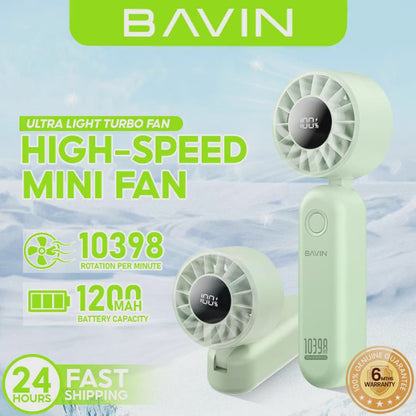 BAVIN BF-011 Portable Ultra Light Mini Handheld Foldable Turbo Fan w/ 5-Speed Wind Level & LED Display