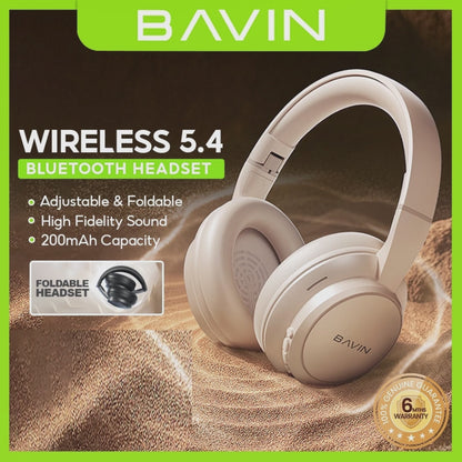 BAVIN HB-BH66 Wireless Bluetooth 5.4 Headphones HiFi Stereo Sound, Foldable & Adjustable Design w/ 3.5mm Audio Jack Support