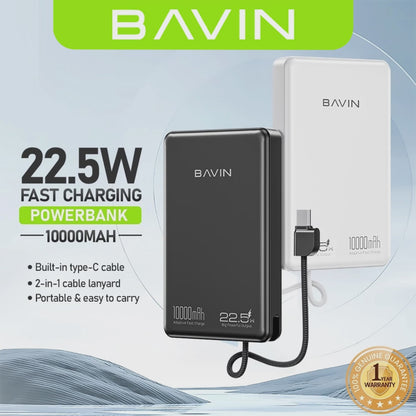 BAVIN Y-PC1135 10000mAh 22.5W Fast Powerbank with Type-C Cable & Lanyard Strap
