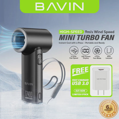 BAVIN BF-001 Portable Mini Turbo Jet Fan Rechargeable w/ Up to 5 Gears Powerful Wind Speeds