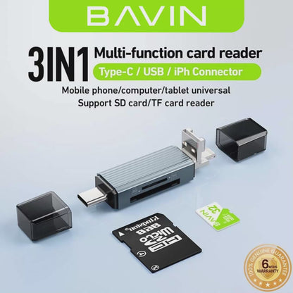 BAVIN U-O-52 3-in-1 Card Reader w/ SD & TF Card Support