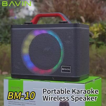 BAVIN DV-BM10 Bluetooth Wireless Portable Karaoke Speaker w/ Dual Bluetooth Microphones & Light