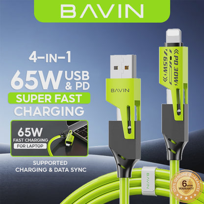 BAVIN U-CB390 4 IN 1 Fast Charging Cable PD 30W / 65W Type-C Multi-function for Supports Laptop Charging & Smartphones