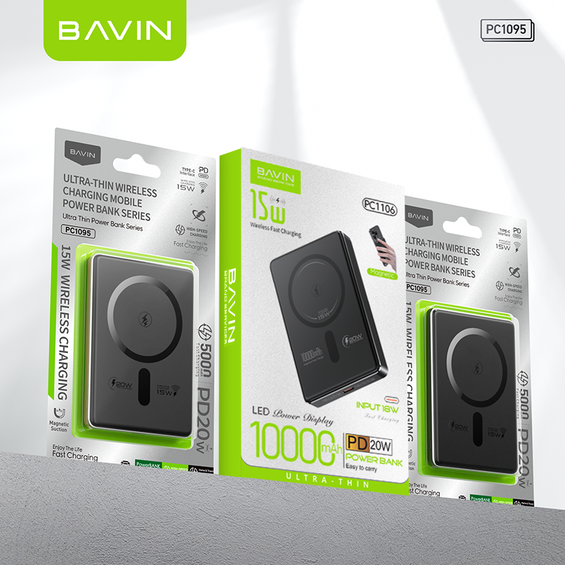 BAVIN PC1095 / PC1106 10000mAh 15W Ultra Thin Fast Charging Wireless Powerbank w/ Free Magnetic Ring