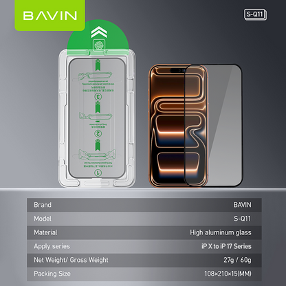 BAVIN S-Q11 One-Click Privacy Tempered Glass for iPhone X-16 / 16E / 17 Series