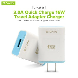 BAVIN C-PC658-XX Qualcomm 3.0 Fast Charger w/ Cable for iPhone, Micro, Type-C