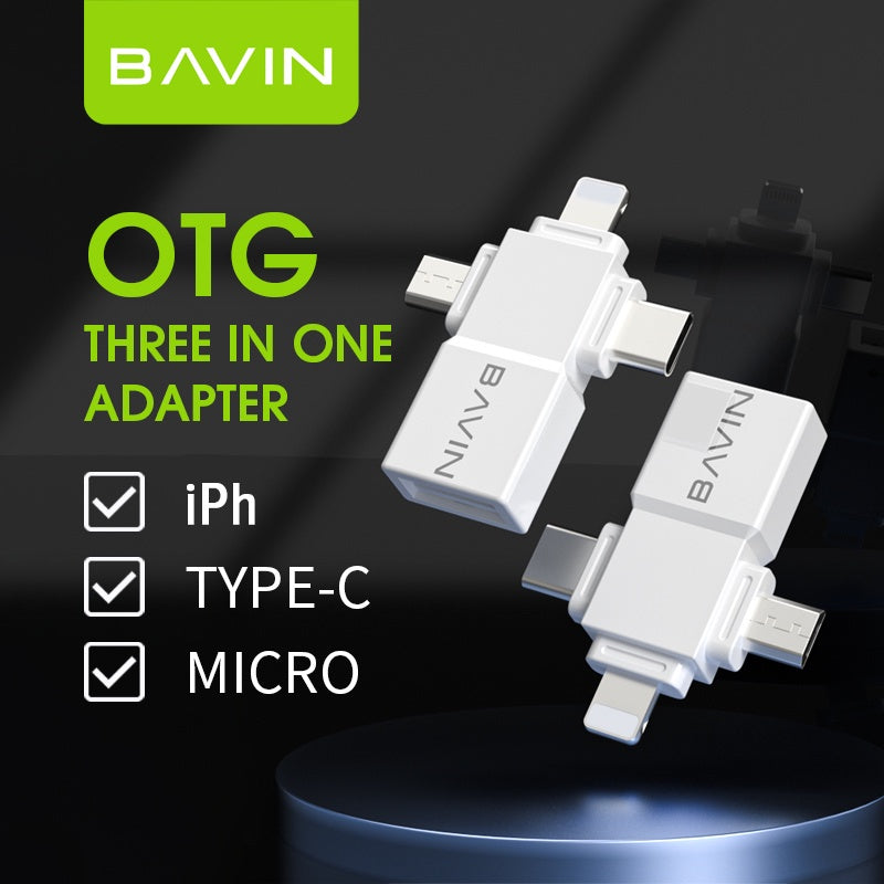 BAVIN 3 in 1 Otg Usb Adapter with High-Speed Transmission and Gaming for iPhone / Micro / Type-C