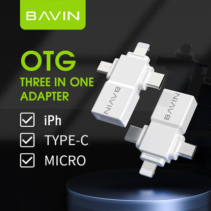 BAVIN 3 in 1 Otg Usb Adapter with High-Speed Transmission and Gaming for iPhone / Micro / Type-C