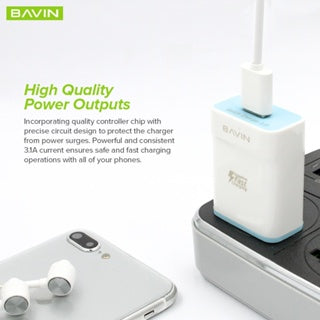 BAVIN C-PC658-XX Qualcomm 3.0 Fast Charger w/ Cable for iPhone, Micro, Type-C