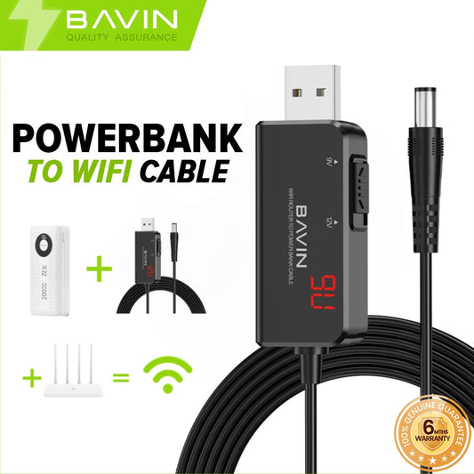 BAVIN PC812 Powerbank To Wifi Router Modem USB Booster Charging Cable Output DC 9V to 12V Power