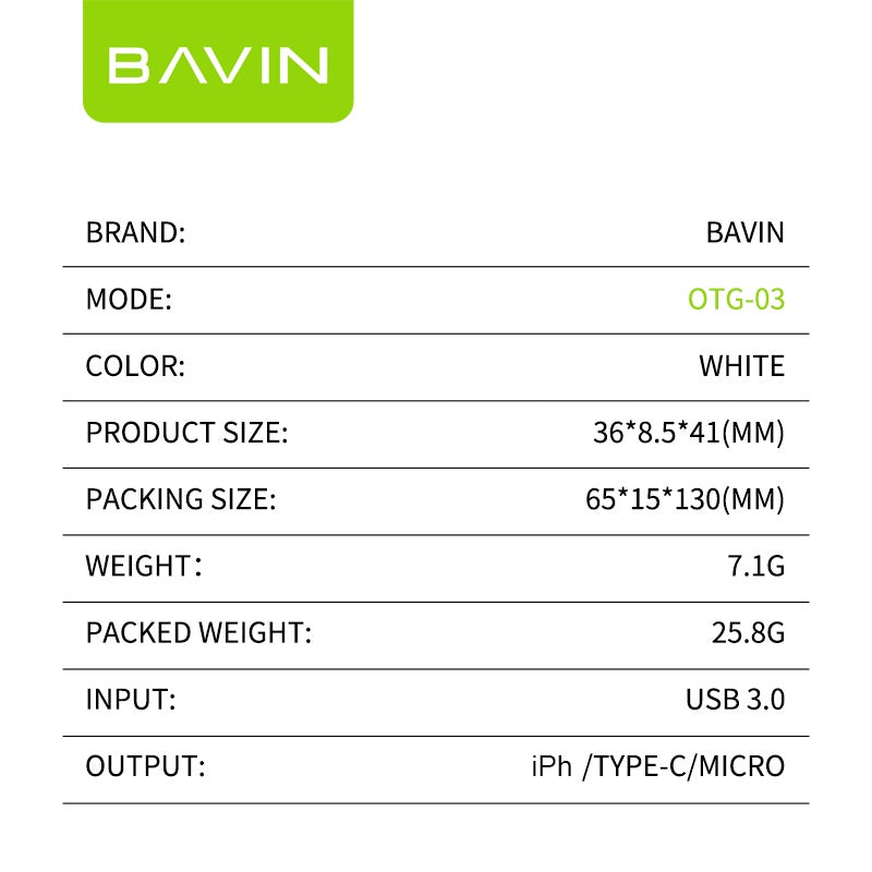 BAVIN 3 in 1 Otg Usb Adapter with High-Speed Transmission and Gaming for iPhone / Micro / Type-C