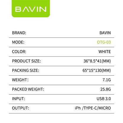 BAVIN 3 in 1 Otg Usb Adapter with High-Speed Transmission and Gaming for iPhone / Micro / Type-C