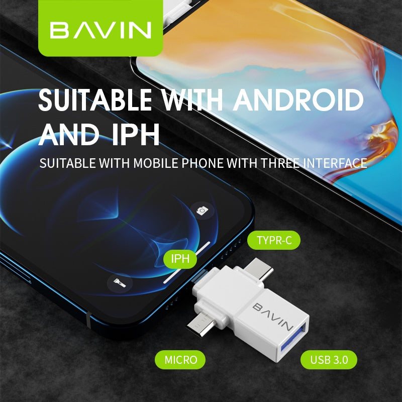 BAVIN 3 in 1 Otg Usb Adapter with High-Speed Transmission and Gaming for iPhone / Micro / Type-C