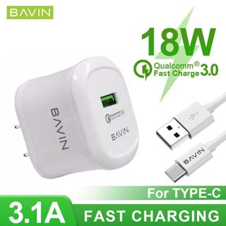 BAVIN C-PC331-XX Qualcomm 3.0 Fast Wall Charger w/ Charging Cable for Micro, Type-C & iPhone