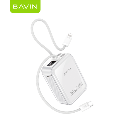 BAVIN PC1211S Portable 10000mAh 35W Fast Charging Powerbank Built-in Type-C & iPhone Cable｜LED Display
